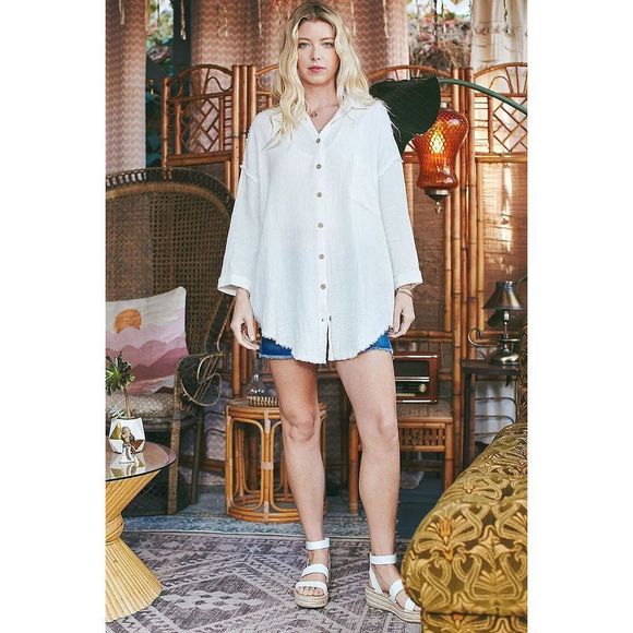 Raw Edge Button Down - Picture 2 of 8